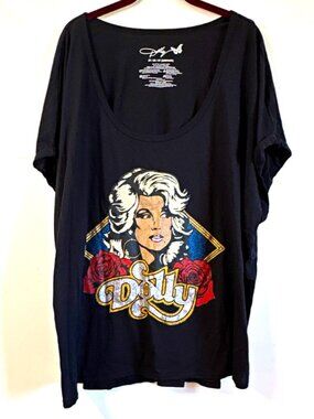 Dolly Parton Black Graphic Print Dolman Sleeve Oversized Tee Women’s 5X